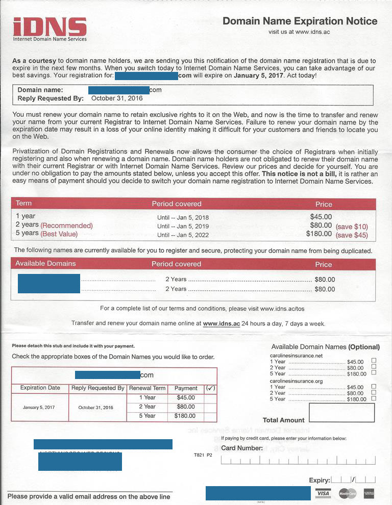 Beware of iDNS Domain Registrar Scam | Northwoods Web Designs